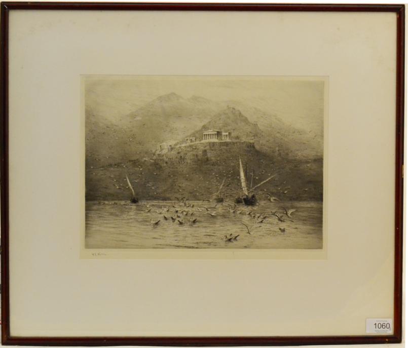 William Lionel Wyllie RA, RBA, RI, RE, NEAC (1851-1931) The Poseidon Temple, Attica Signed in - Image 3 of 5