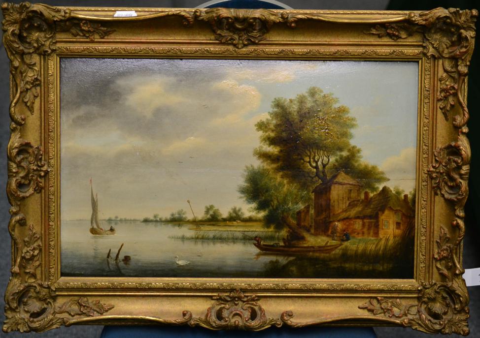 Follower of Robert Ladbrooke (1770-1842) A wherry and a punt on a river Oil on panel, 31cm by 50cm - Image 2 of 3