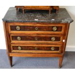 A 19th Century French Mahogany Transitional Style Marble Top Commode, the grey and white top of