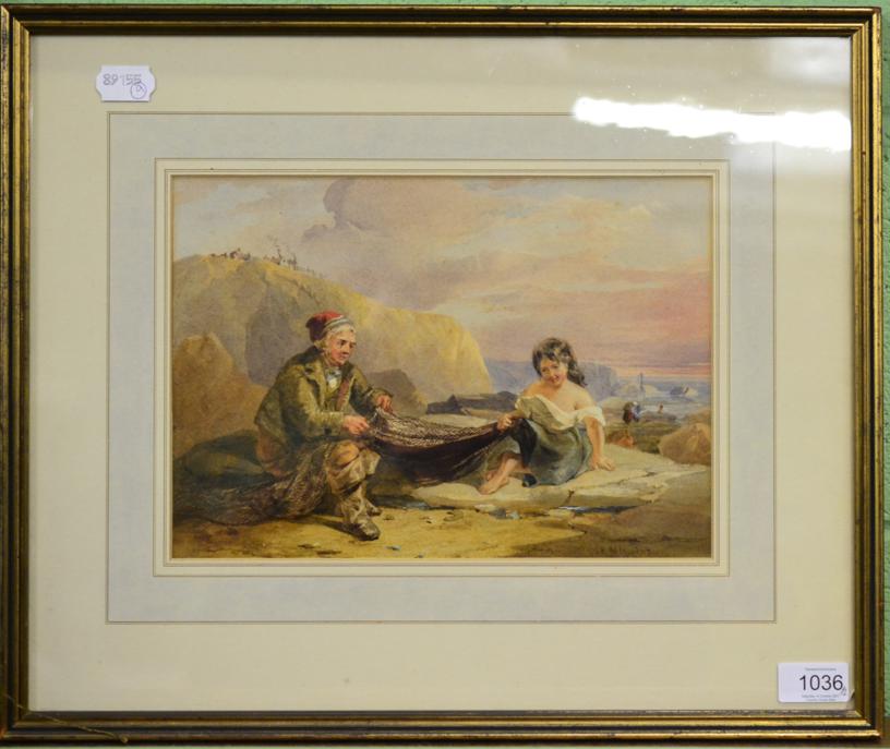 John Henry Mole (1814-1886) Fisherfolk tending to their nets Signed and dated 1849, watercolour, - Image 3 of 4