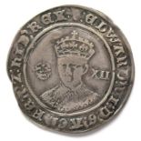 Edward VI Shilling, fine silver issue (1551-53) MM tun; facing bust, rose to left & value XII to