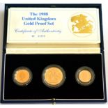 3-Coin Gold Proof Collection 1988 comprising: £2, sovereign & half sovereign, with cert, in CofI,