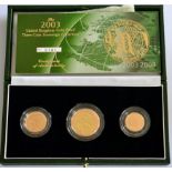 3-Coin Gold Proof Collection 2003 comprising: £2 'Structure of DNA,', sovereign & half sovereign,