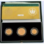 17. 3-Coin Gold Proof Collection 2002, 'Royal Arms' revs, comprising: £2, sovereign & half