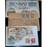 Olympic Games. A red binder containing a range of stamps, covers, cards, M/Ss, vignettes, proofs,