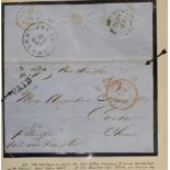 U.S.A. to Canton. Four 1854 to 1856 stampless entires/outer letter sheets from Boston, U.S.A. all to