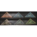 Cape of Good Hope. A selection of six used triangles 1d (three margins), 4d (3), 6d and 1s. Mixed