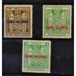 Cook Islands. 1943 to 1954 overprinted Postal Fiscals of New Zealand. 2s6d, 5s and £3; watermark