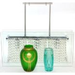 Continental Art Nouveau gilt green glass vase; electric blue glass vase, possibly Geoffrey Baxter;