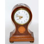 An Edwardian inlaid balloon shaped mantel timepiecelater platform escapement