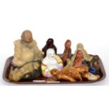 Collection of 19th century and later stone, hardwood and ceramic Buddhas