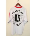 Liverpool 'Champions Of Europe 05' Signed White Shirt with eleven signatures