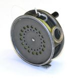 A Hardy 3 5/8inch Alloy 'Perfect' Fly Reel, with black handle, alloy foot, agate lineguard, grey