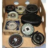 Seven Fly Fishing Reels, including a Hardy 'Marquis #7' multiplying reel, Hardy 'L.R.H.