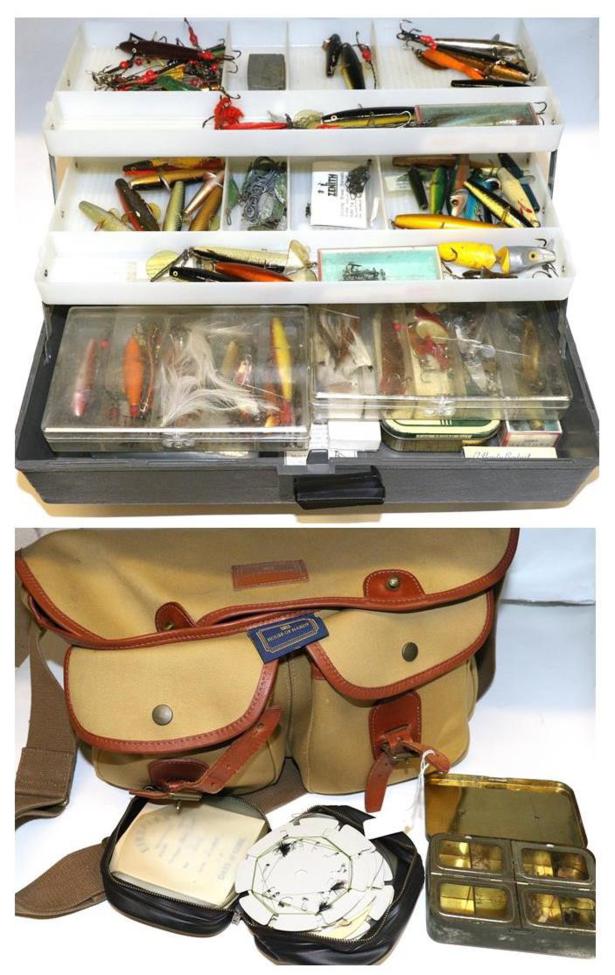 A House of Hardy Canvas Tackle Bag, together with a case of lures