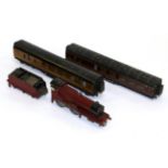 Part Constructed OO Gauge Kit Of MR 4-4-0 Locomotive And Tender together with two Exley coaches: