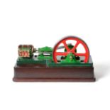 Live Steam Stationary Steam Engine with single wood lagged fixed horizontal cylinder and flywheel