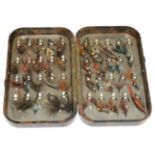 A Hardy Large Bakelite 'Neroda' Fly Box, containing a collection of salmon flies