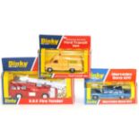 Dinky 266 ERF Fire Tender 416 Ford Transit van and 128 Mercedes Benz 600 (all E boxes G-E) (3)