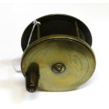 A J. Bernard & Son 4inch Brass Salmon Reel, with fat horn handle, brass foot, inscribed 'J.Bernard &