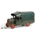 Lines Bros (Triangtoys) Pull Along Wooden Covered Wagon with open cab, tin radiator and two 'Triang'