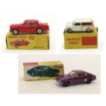 Dinky 197 Morris Mini Traveller cream (E box G-F) 184 Volvo 122S (E-G box G) and 165 Ford Capri (E