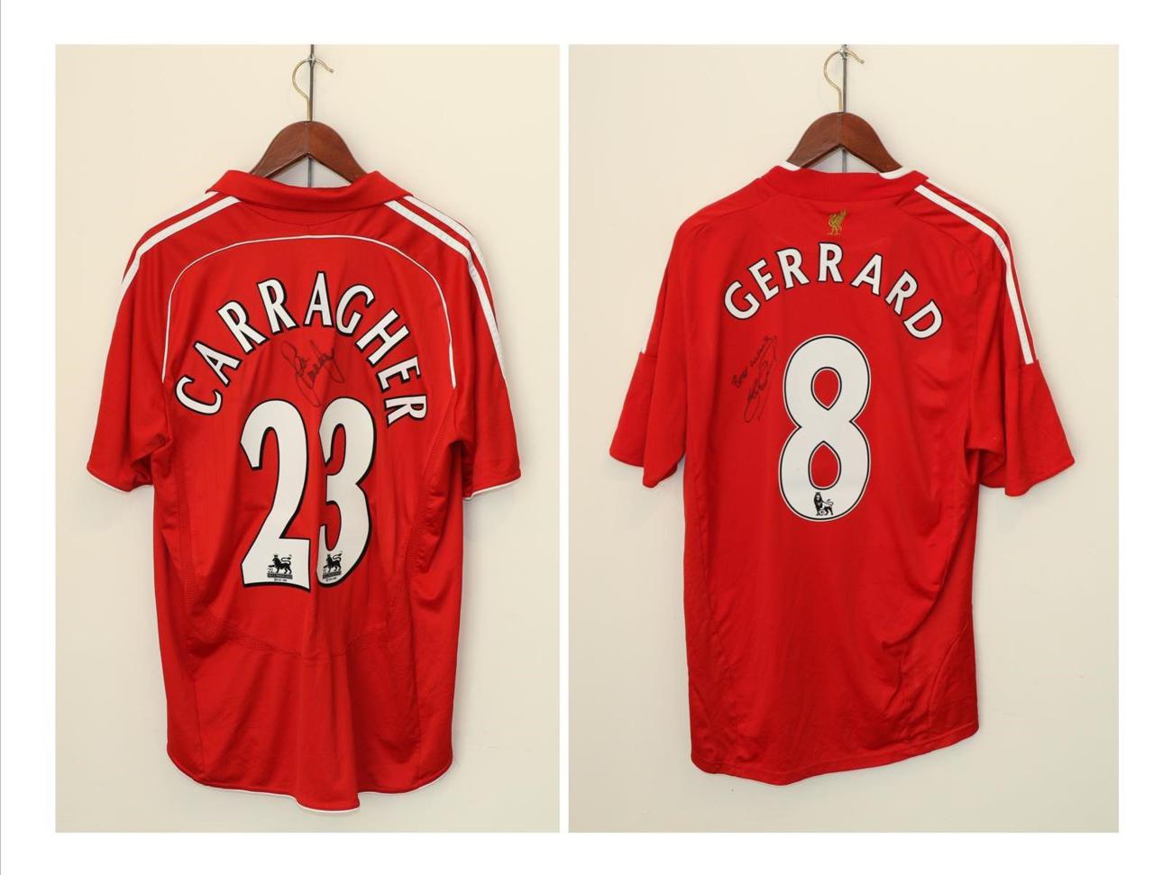 Liverpool Two Signed Shirts (i) 23 Jamie Carragher (ii) 8 Steven Gerrard (2)