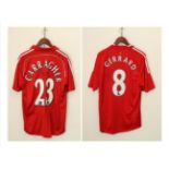 Liverpool Two Signed Shirts (i) 23 Jamie Carragher (ii) 8 Steven Gerrard (2)