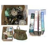 Mixed Fishing Tackle, including fly tins and flies, two boxes of lures, wicker creel, fishing