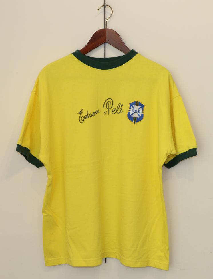 Pele And Edson Signed Brazil Shirt with SportsUK photograph