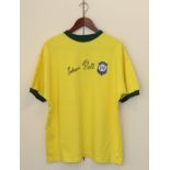Pele And Edson Signed Brazil Shirt with SportsUK photograph