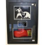 Muhammad Ali Signed Boxing Glove Montage, comprising a glove, photograph and quotation, in an