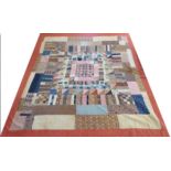 Circa 1890 Victorian Patchwork Quilt, with central panel of small squares and triangles in various