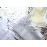 Assorted White Table and Bed Linen, white cotton lady's nightgown, baby dresses, embroidered table