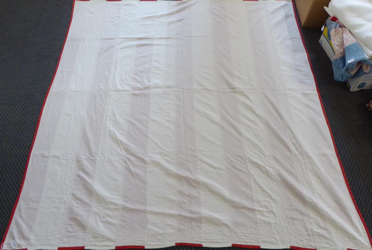 Late 19th Century Turkey Red and White Striped Bed Cover, with chevron quilted design overall, 190cm - Image 2 of 2