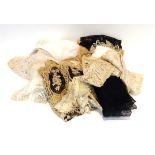 Assorted 19th Century and Later Lace including black lace capelet, handkerchiefs, cuffs, modesty