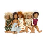 Five Assorted Sasha Dolls, partly clothed, one of the Sasha Doll in a cylindrical box and c