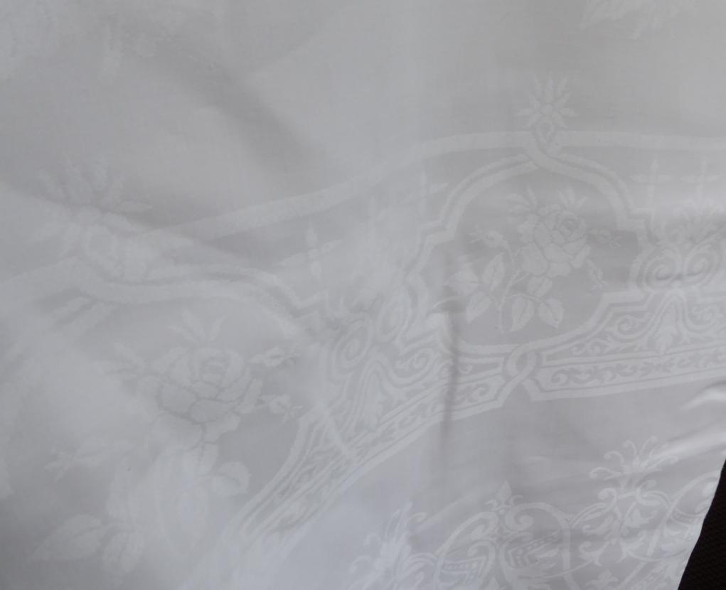 A Good Quality Damask Banqueting Cloth, decorated with ferns and flowers, monogrammed possibly - Image 3 of 3