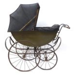 Victorian Pram, manufactured by 'H C Askwith, Humber Works, Hull', with a sage green painted body,