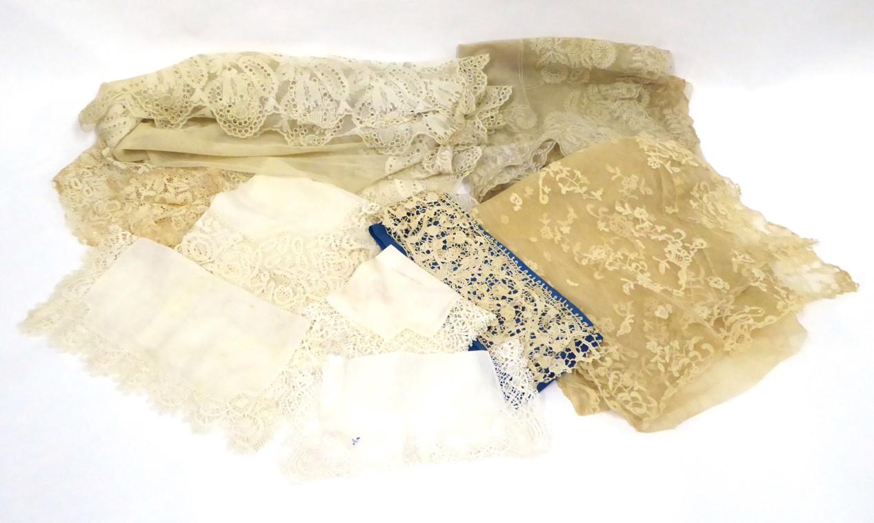 Late 19th Century Honiton and Other Handmade English Lace, including a a Honiton bobbin lace tie;