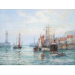 Frank (Frederick) William Scarborough (1896-1939) Whitby Harbour Signed, watercolour heightened with