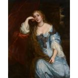 Circle of Sir Peter Lely (1618-1680) Portrait of a lady, three-quarter length seated, wearing a blue