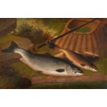 A Roland Knight (fl.1810-1840) Trout on a bank Signed, oil on canvas, 38.5cm by 58.5cm See