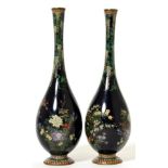 A Pair of Japanese Cloisonné Enamel Vases, Meiji period (1868-1912), of slender baluster form