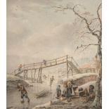 Attributed to Hendrik Willem Schweickhardt (1747-1797) German Frozen river landscape Watercolour,