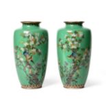 A Pair of Japanese Cloisonné Enamel Vases, Meiji period (1868-1912), of baluster form, decorated