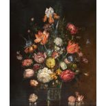 Follower of Rachel Ruysch (1664-1750) Dutch Still life of assorted flowers including bearded iris,