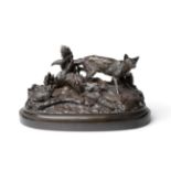 Pierre-Jules Mêne (French, 1810-1879): A Bronze Group of a Family of Foxes at Play, on an oval base,