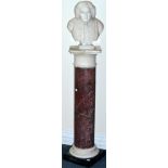 A Marble Bust of Dr Samuel Johnson, 19th century, on a square socle, 45cm high, on a pink marble