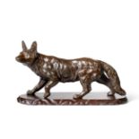 A Japanese Bronze Figure of a Fox, Meiji period (1868-1912), naturalistically modelled with an alert